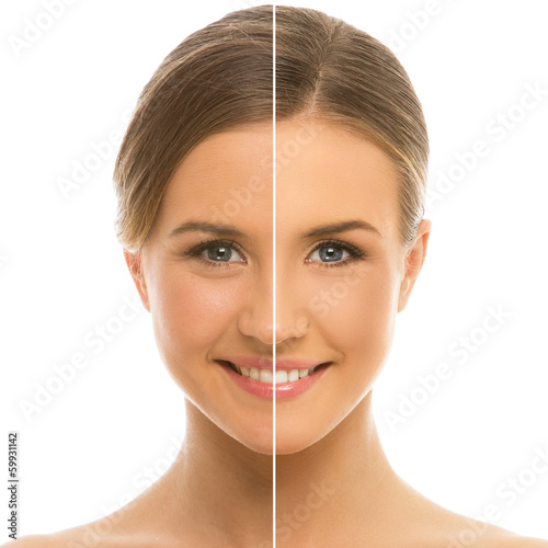 Photo: Beautiful girl with perfect skin on a white background Beautiful girl with perfect skin on a white background