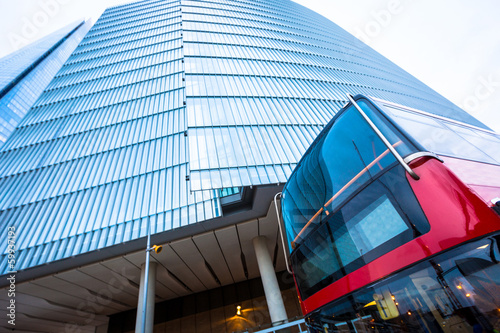 Photo: Modern Building and Red Double-Decker in London Modern Building and Red Double-Decker in London