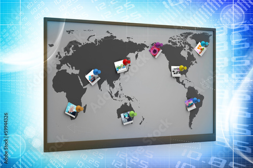 Illustration: Pushpin pointing place on a paper map Pushpin pointing place on a paper map