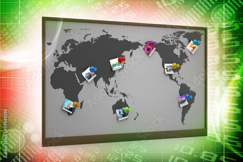 Illustration: Pushpin pointing place on a paper map Pushpin pointing place on a paper map