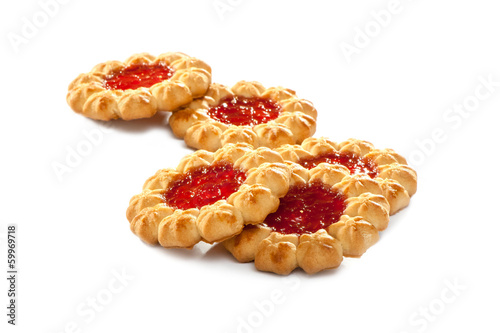 Photo: traditional jam cookies on white background traditional jam cookies on white background