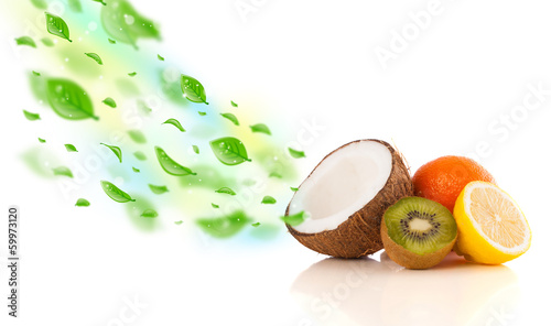Photo: Colorful fruits with green organic leafs Colorful fruits with green organic leafs