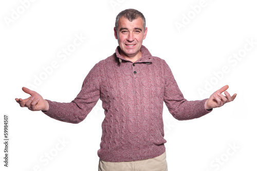 Photo: happy old casual man welcoming you happy old casual man welcoming you