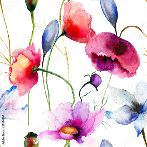  Seamless wallpaper with wild flowers