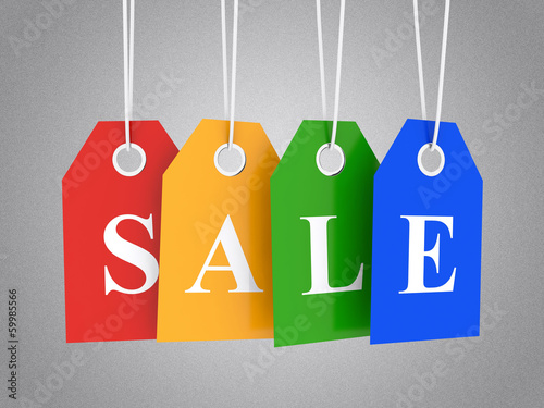Illustration: Sale tag on colored hanging labels Sale tag on colored hanging labels