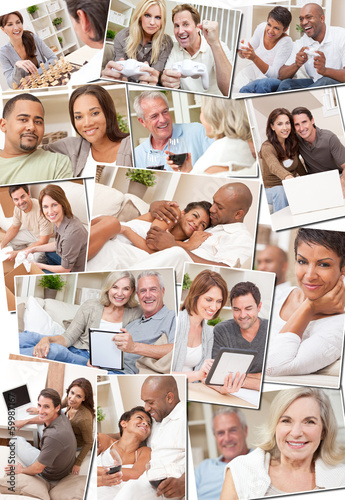 Photo: Happy Interracial Couples Relaxing at Home Montage Happy Interracial Couples Relaxing at Home Montage