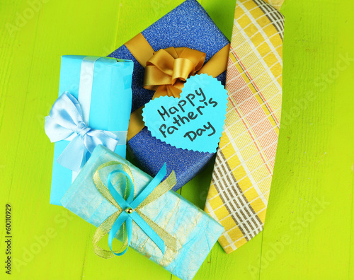 Photo: Happy Fathers Day tag with gift boxes and tie, Happy Fathers Day tag with gift boxes and tie,
