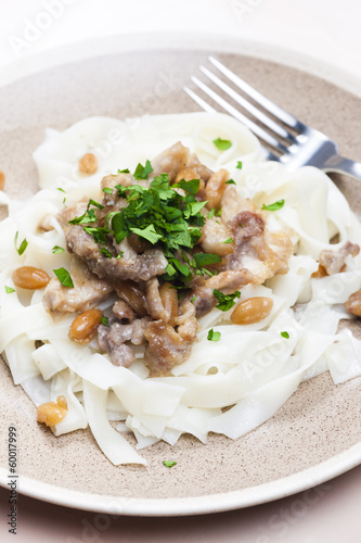 Photo: chicken, beef and pork meat with peanuts and rice noodles chicken, beef and pork meat with peanuts and rice noodles