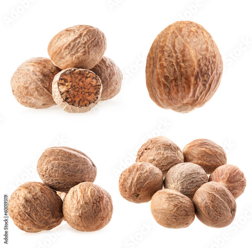 Photo: Collection of nutmegs Isolated on white background Collection of nutmegs Isolated on white background