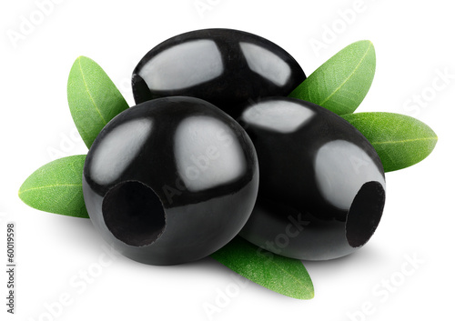 Photo: Pitted black olives isolated on white Pitted black olives isolated on white