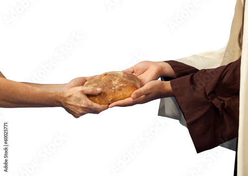 Photo: Jesus gives the bread to a beggar. Jesus gives the bread to a beggar.