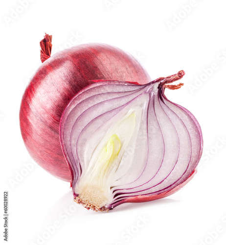 Photo: Onions and sliced onions on a white background Onions and sliced onions on a white background