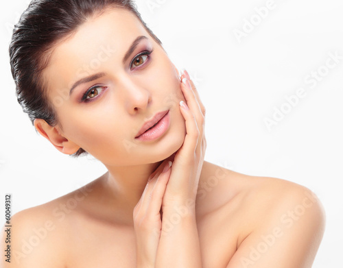 Photo: Beautiful Girl Touching Her Face. Beauty Face. Beautiful Girl Touching Her Face. Beauty Face.