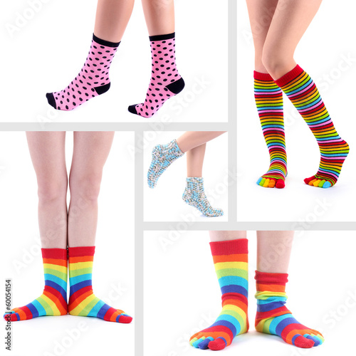 Photo: Collage of female legs in colorful socks Collage of female legs in colorful socks
