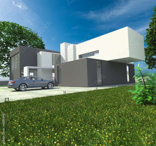 Illustration: Luxury house and car Luxury house and car