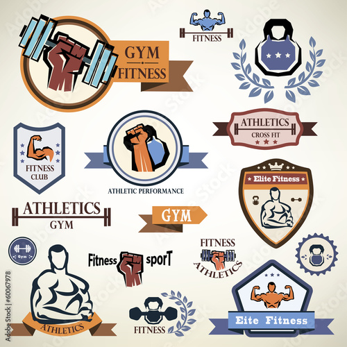 Vector: gym, fitness emblems collection gym, fitness emblems collection