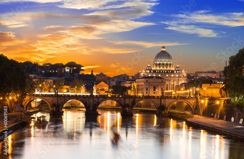 Fototapeta Sunset view of Basilica St Peter and river Tiber in Rome. Italy