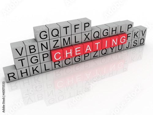 Illustration: 3d Illustration of word cheating using alphabet cubes. 3d Illustration of word cheating using alphabet cubes.