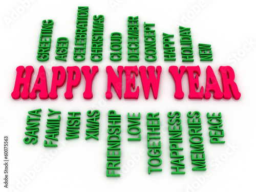 Illustration: 3d imagen Happy New Year in tag cloud 3d imagen Happy New Year in tag cloud