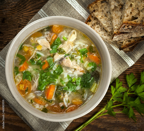 Photo: Chicken soup with rice and vegetables Chicken soup with rice and vegetables