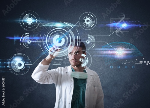Photo: Doctor with futuristic touchscreen interface Doctor with futuristic touchscreen interface