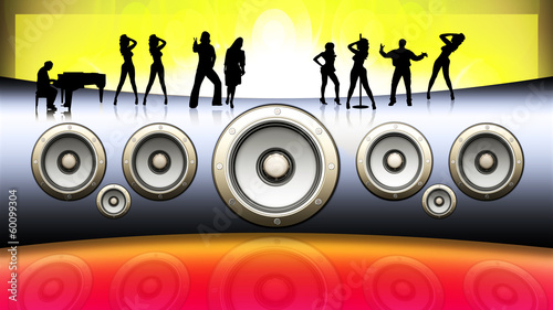 Illustration: Tanzende Menschen mit Musikbox Tanzende Menschen mit Musikbox