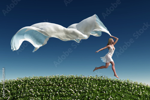 Illustration: woman running on the green grass woman running on the green grass