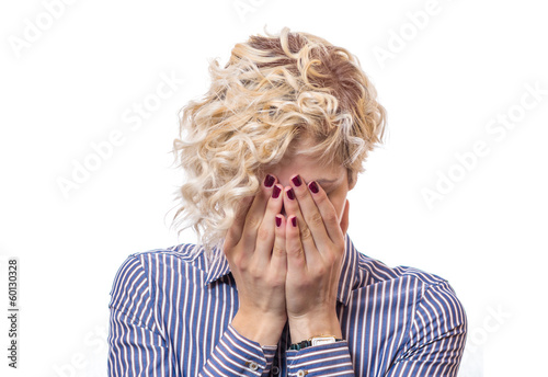 Photo: Female covered own face with their hands Female covered own face with their hands