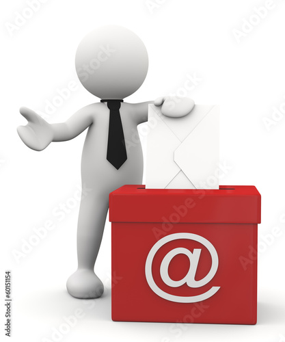 Illustration: omino bianco con mail box omino bianco con mail box