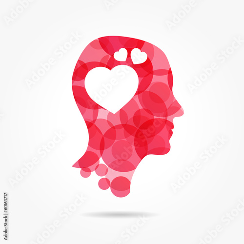 Vector: in love - man bubble head with heart instead of brain in love - man bubble head with heart instead of brain
