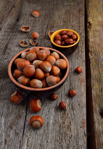 Photo: Kernels of hazelnuts and in a shell. Kernels of hazelnuts and in a shell.
