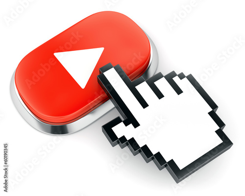 Illustration: Red web video player button and hand shaped cursor Red web video player button and hand shaped cursor