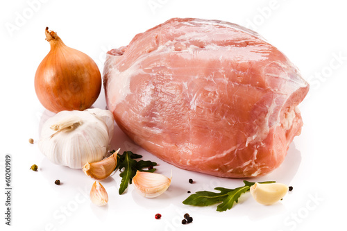 Photo: Fresh raw pork on white background Fresh raw pork on white background