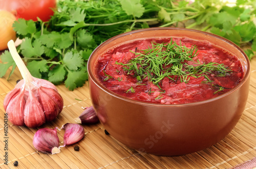 Photo: Red borscht with dill Red borscht with dill
