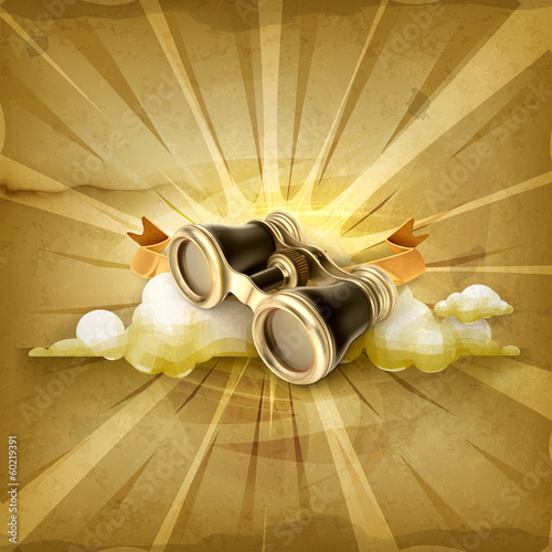 Vector: Vintage binoculars, old style vector background Vintage binoculars, old style vector background