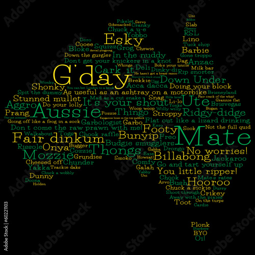 Vector: Australia map made from Australian slang words in vector format. Australia map made from Australian slang words in vector format.