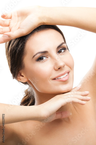 Photo: Portrait of beautiful woman, on white Portrait of beautiful woman, on white