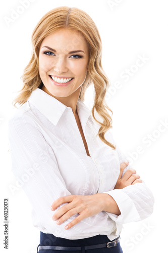 Photo: Young cheerful business woman, on white Young cheerful business woman, on white