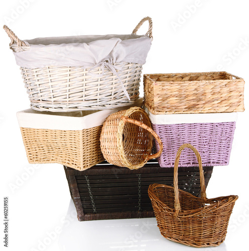 Photo: Many different baskets isolated on white Many different baskets isolated on white