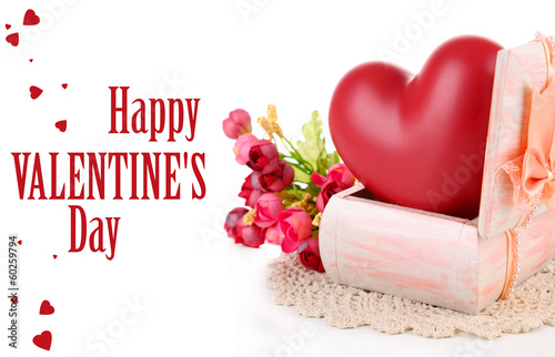 Photo: Heart in wooden casket, isolated on white background Heart in wooden casket, isolated on white background