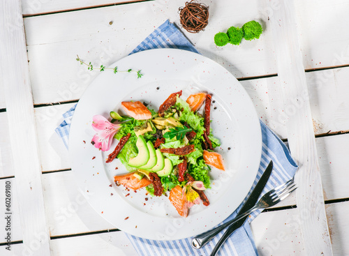 Photo: Salad with fried salmon Salad with fried salmon
