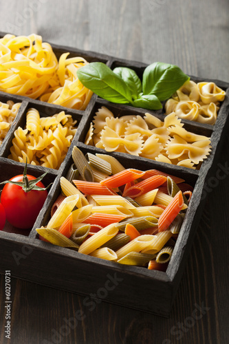Photo: various pasta in black wooden box various pasta in black wooden box