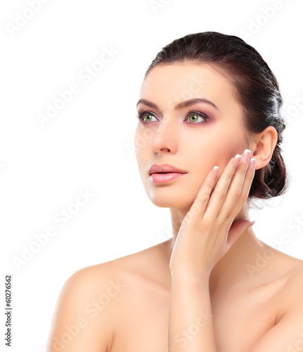 Photo: Beautiful Girl Touching Her Face. Beauty Face. Makeup Beautiful Girl Touching Her Face. Beauty Face. Makeup