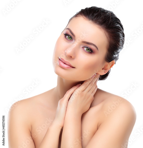 Photo: Beautiful Girl Touching Her Face. Beauty Face. Makeup Beautiful Girl Touching Her Face. Beauty Face. Makeup