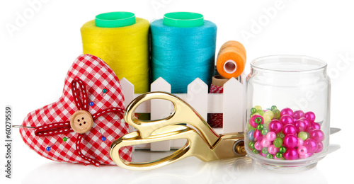 Photo: Handicraft supplies isolated on white Handicraft supplies isolated on white