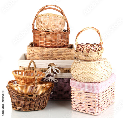 Photo: Many different baskets isolated on white Many different baskets isolated on white