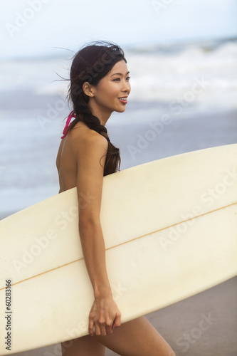 Photo: Beautiful Woman Girl Surfer & Surfboards At Beach Beautiful Woman Girl Surfer & Surfboards At Beach