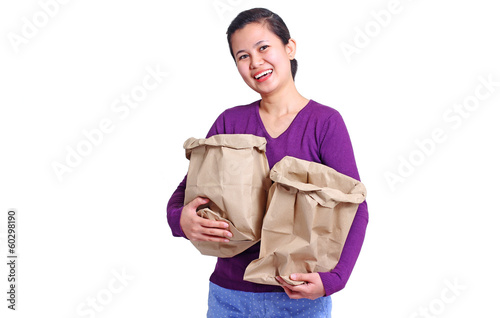 Photo: Lady With Paper Bags Lady With Paper Bags