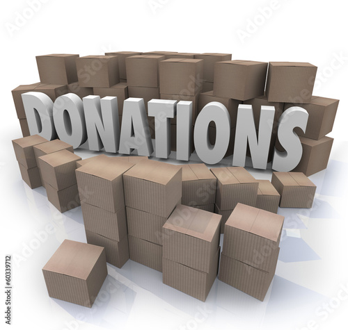 Illustration: Donations Word Cardboard Boxes Charity Drive Collection Warehous Donations Word Cardboard Boxes Charity Drive Collection Warehous