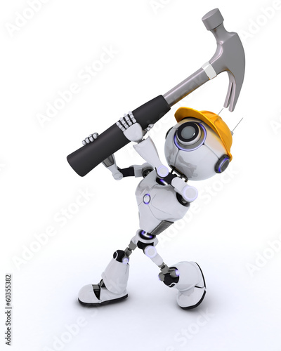 Illustration: Robot Builder with a hammer Robot Builder with a hammer